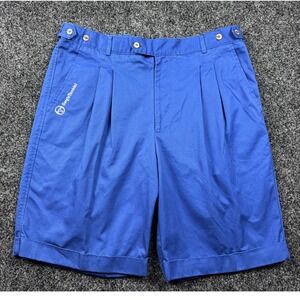 Sergio Tacchini Vintage Blue Pleated Cotton Tennis Shorts Mens 38 Made in Korea